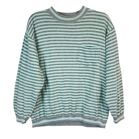 Vintage 80’s Pastel Mint Green Stripe Fairy Kei Kawaii Sweatshirt Size L - Picture 10 of 10